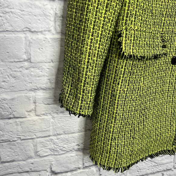 EVAN PICONE Womens Coat Lime Green/Black Raw Hem Size 16 Tweed Peacoat - Picture 3 of 5